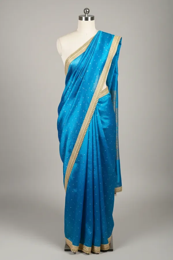 Firozi_Blue_Tissue_Silk_Designer_Lace_Work_Banarasi_Saree