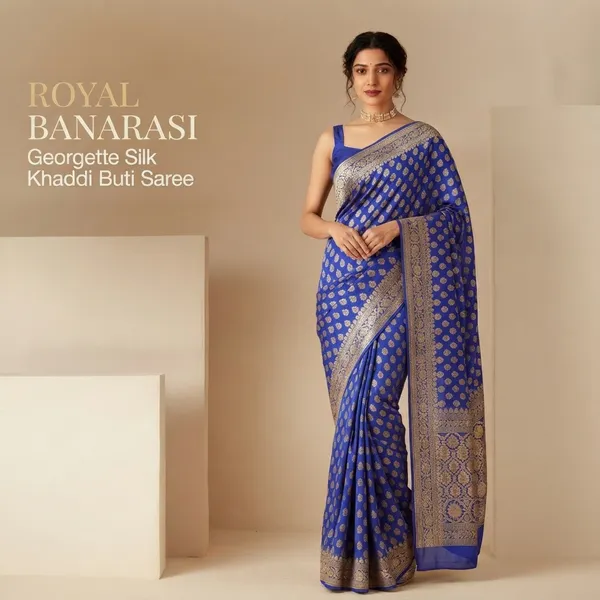 Royal_Blue_Georgette_Silk_Khaddi_Buti_Banarasi_Saree