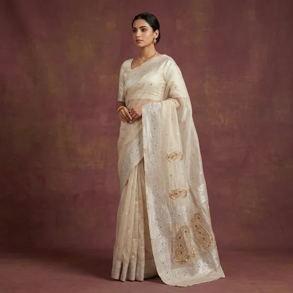 Ivory_Pure_Khaddi_Tissue_Silk_Natural_Handwoven_Banarasi_Saree