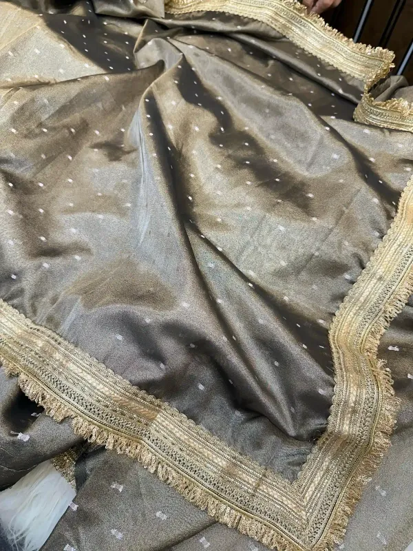 Light_Brown_Tissue_Silk_Zari_Buti_Gota_Lace_Work_Banarasi_Saree