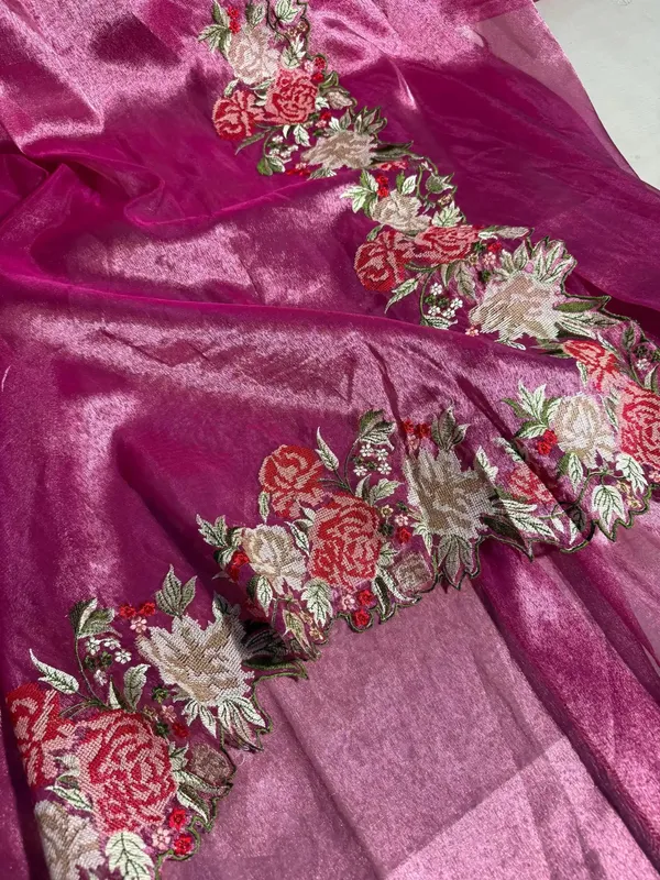 Rani_Pink_Glass_Tissue_Silk_Crochet_Cutwork_Embroidery_Banarasi_Saree