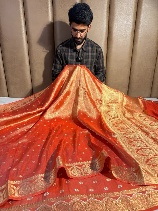 Metallic_Orange_Tissue_Silk_Traditional_Buta_Banarasi_Saree