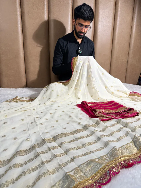 Off_White_Viscose_Georgette_Designer_Lace_Work_Banarasi_Saree