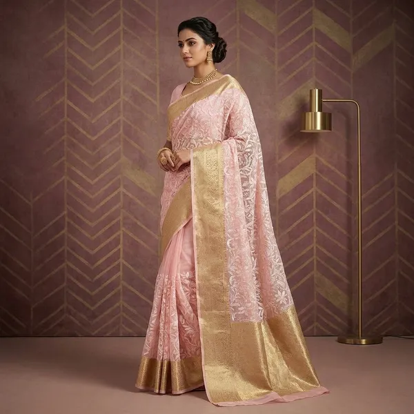 Baby_Pink_Organza_Silk_Chikankari_Work_Banarasi_Saree
