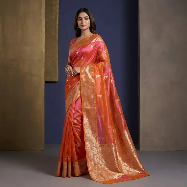 Dual_Shaded_Rani_Orange_100%_Pure_Tissue_Silk_Jacquard_Weave_Banarasi_Saree