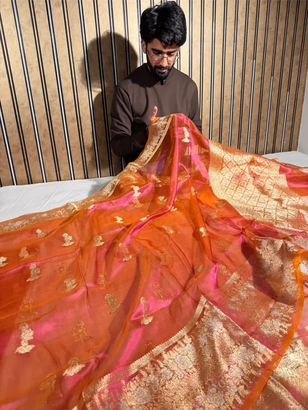 Dual_Shaded_Rani_Orange_100%_Pure_Tissue_Silk_Jacquard_Weave_Banarasi_Saree