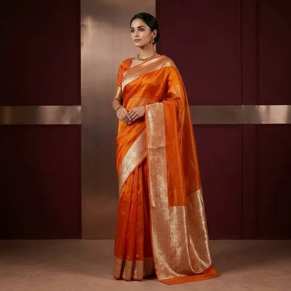 Metallic_orange_pure_tissue_silk_Banarasi_saree