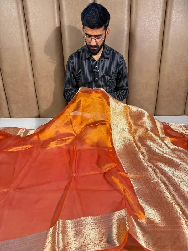 Metallic_orange_pure_tissue_silk_Banarasi_saree