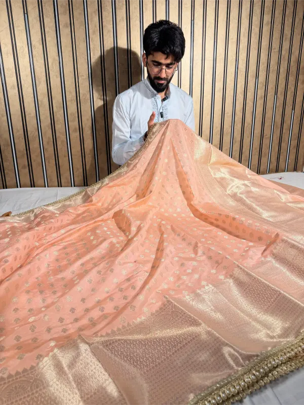 Peach_Chinia_Silk_Designer_Lace_Work_Banarasi_Saree
