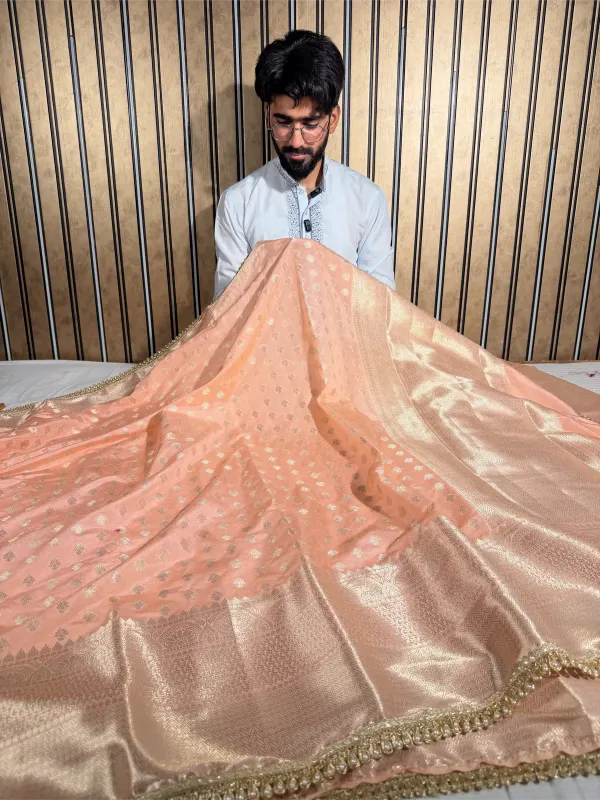 Peach_Chinia_Silk_Designer_Lace_Work_Banarasi_Saree