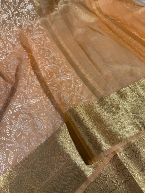 Peach_Organza_Silk_Banarasi_Chikankari_Saree