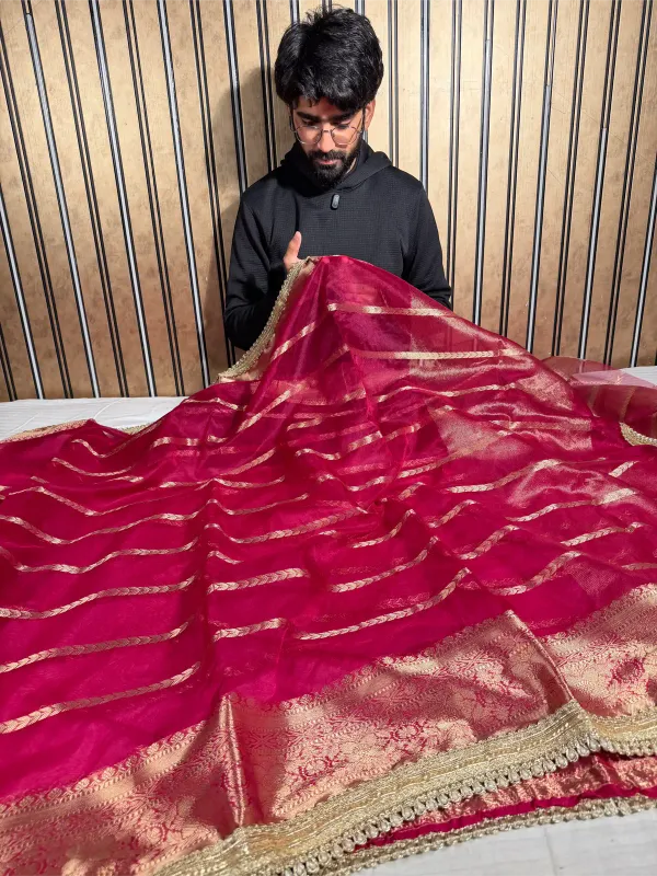 Rani_Pink_Kora_Organza_Silk_Designer_Lace_Work_Banarasi_Saree