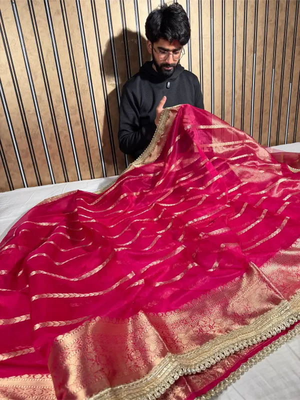 Rani_Pink_Kora_Organza_Silk_Designer_Lace_Work_Banarasi_Saree