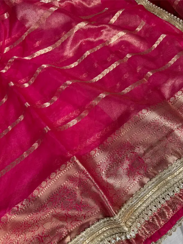 Rani_Pink_Kora_Organza_Silk_Designer_Lace_Work_Banarasi_Saree