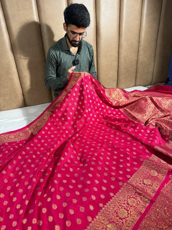 Rani_Pink_Semi_Khaddi_Georgette_Buti_Banarasi_Saree