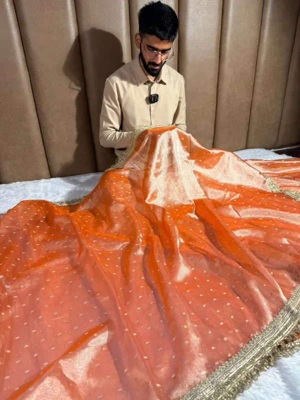 Rust_Orange_Tissue_Silk_Zari_Buti_Gota_Lace_Work_Banarasi_Saree