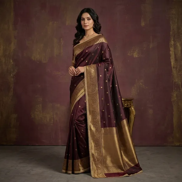 Unique_Cola_Shade_Semi_Katan_Silk_Banarasi_Saree_with_Moti_Lace