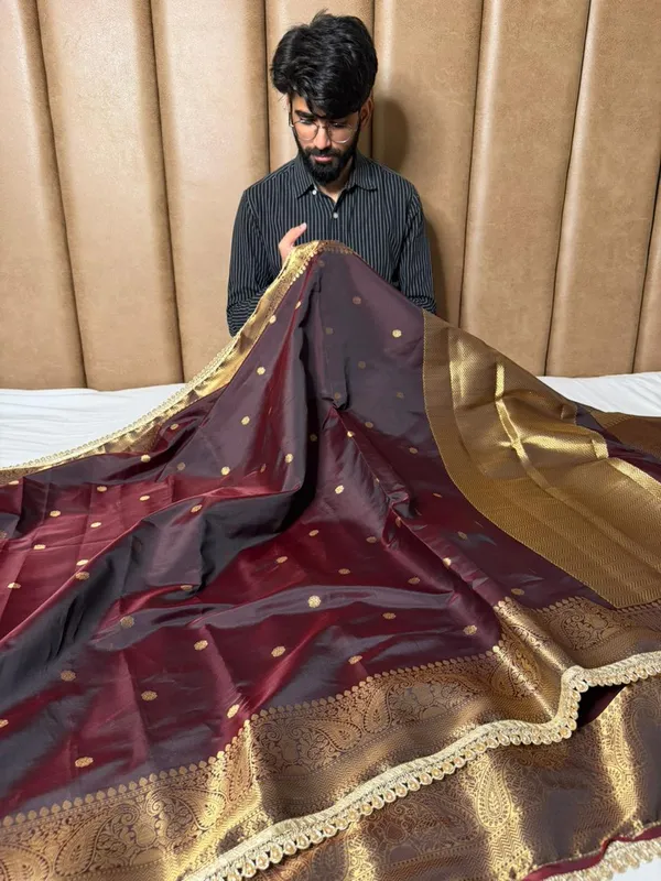 Unique_Cola_Shade_Semi_Katan_Silk_Banarasi_Saree_with_Moti_Lace