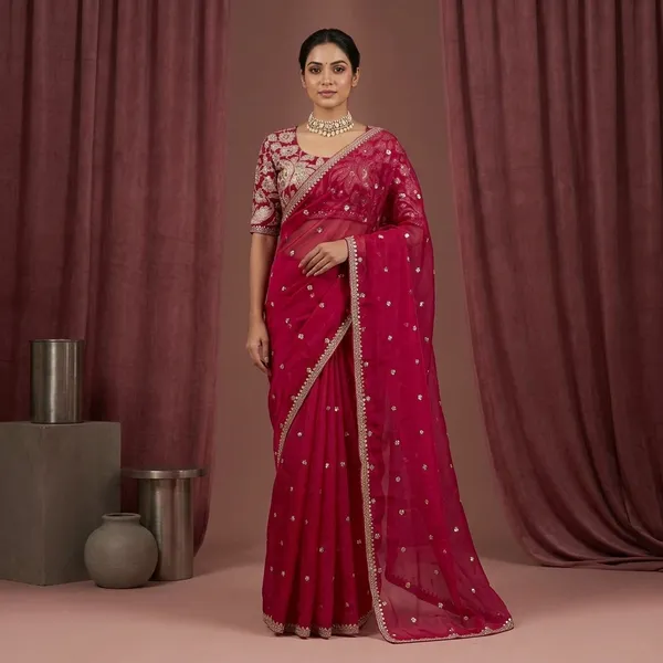 Rani_Pink_Shimmery_Tissue_Silk_Designer_Saree