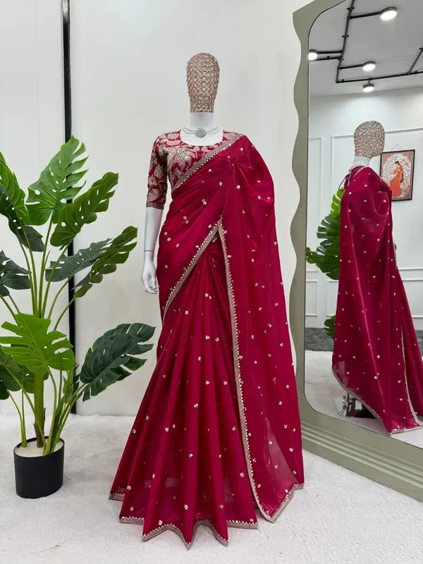 Rani_Pink_Shimmery_Tissue_Silk_Designer_Saree