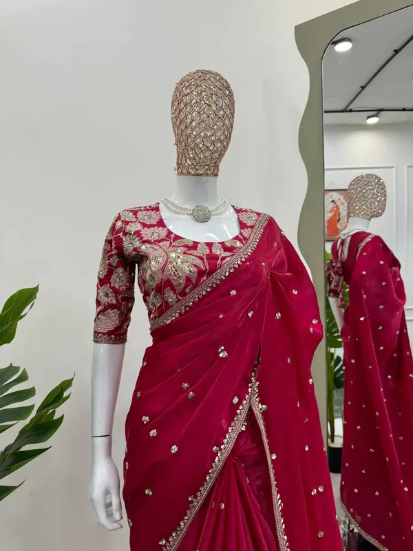 Rani_Pink_Shimmery_Tissue_Silk_Designer_Saree