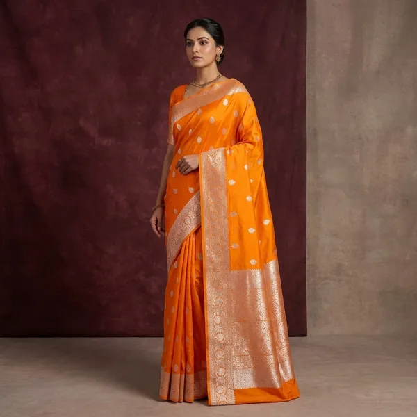 Bright_Orange_Soft_Silk_Buta_Weave_Banarasi_Saree