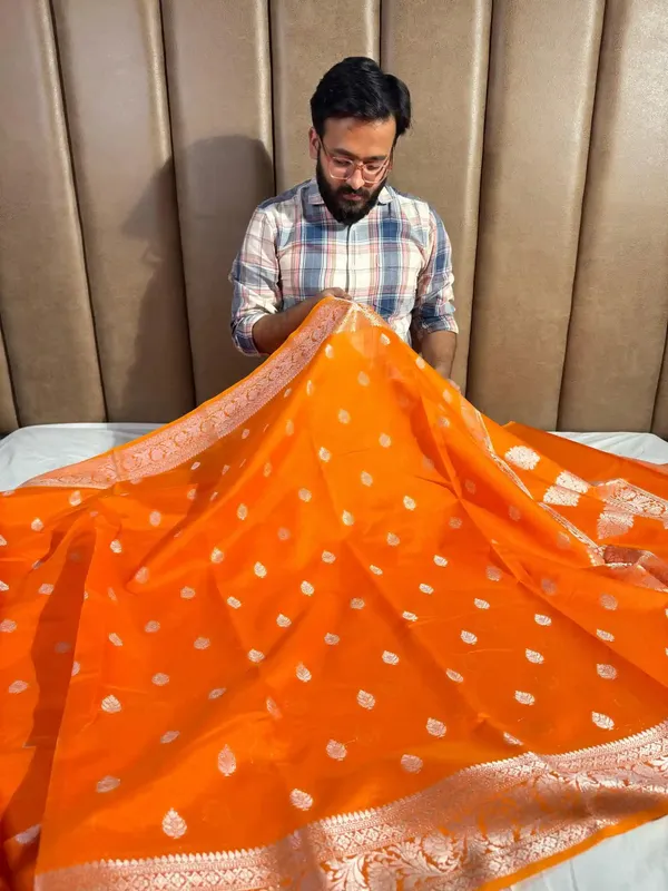 Bright_Orange_Soft_Silk_Buta_Weave_Banarasi_Saree
