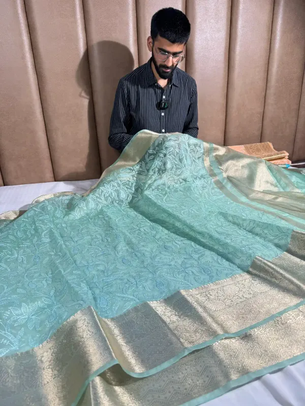 Sea_Green_Organza_Silk_Banarasi_Chikankari_Saree