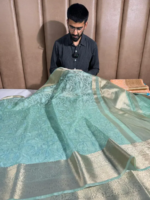 Sea_Green_Organza_Silk_Banarasi_Chikankari_Saree
