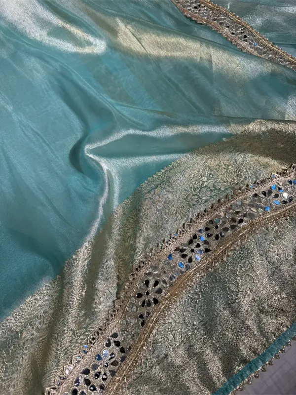 Sea_Green_Tissue_Silk_Majestic_Mirror_Work_Gota_Attached_Banarasi_Saree