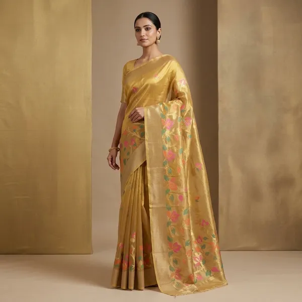 Never_seen_before_copper_tissue_silk_saree_with_floral_rich_pallu