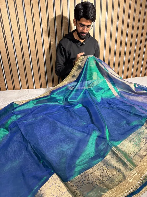 Rare_Peacock_Kora_Tissue_Silk_Designer_Lace_Attached_Banarasi_Saree