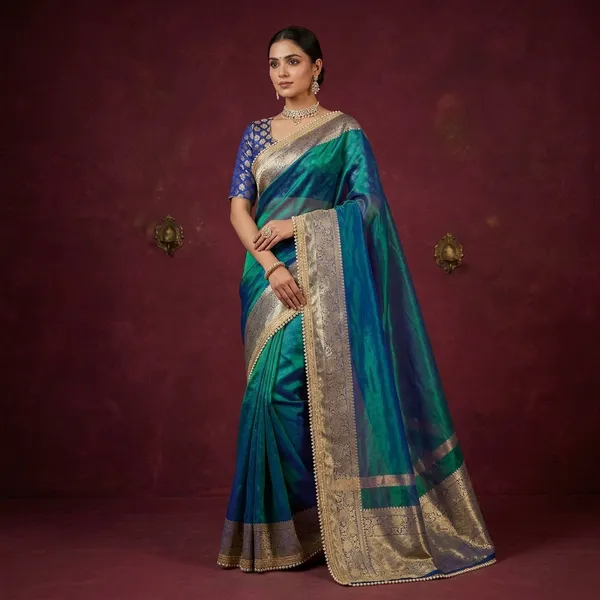 Rare_Peacock_Kora_Tissue_Silk_Designer_Lace_Attached_Banarasi_Saree