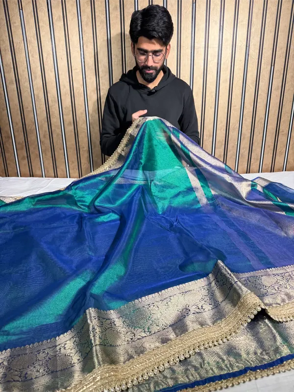 Rare_Peacock_Kora_Tissue_Silk_Designer_Lace_Attached_Banarasi_Saree