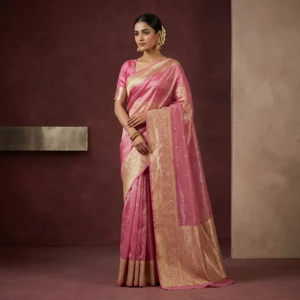 Metallic_Pink_Kora_Tissue_Mirror_Work_Banarasi_Saree