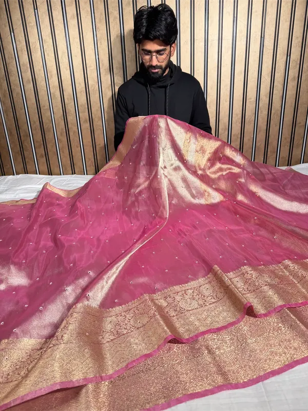Metallic_Pink_Kora_Tissue_Mirror_Work_Banarasi_Saree