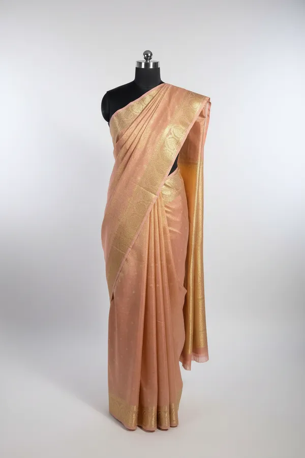 Peach_Soft_Breathable_Tissue_Silk_Saree_with_Rich_Pallu_and_Blouse