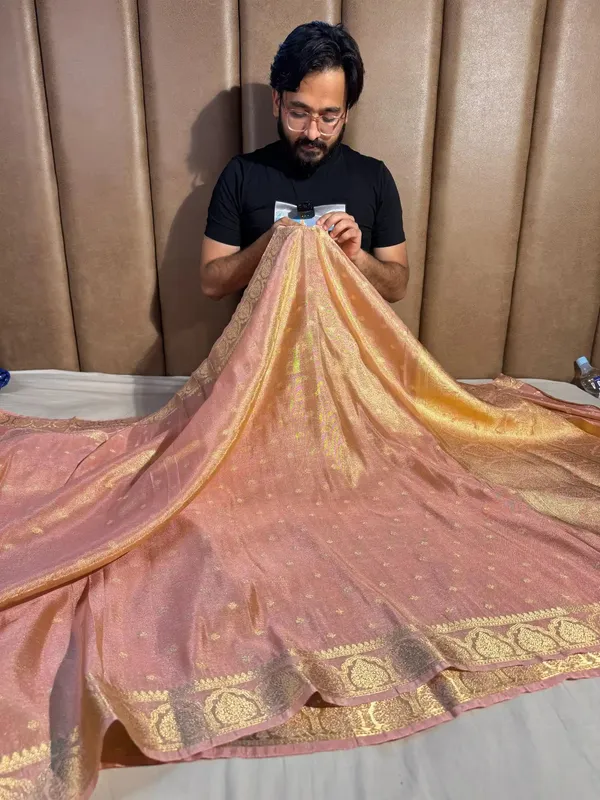 Peach_Soft_Breathable_Tissue_Silk_Saree_with_Rich_Pallu_and_Blouse