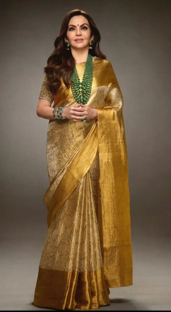 Nita_Ambani_Mam_Golden_Embossed_Tissue_Silk_Saree