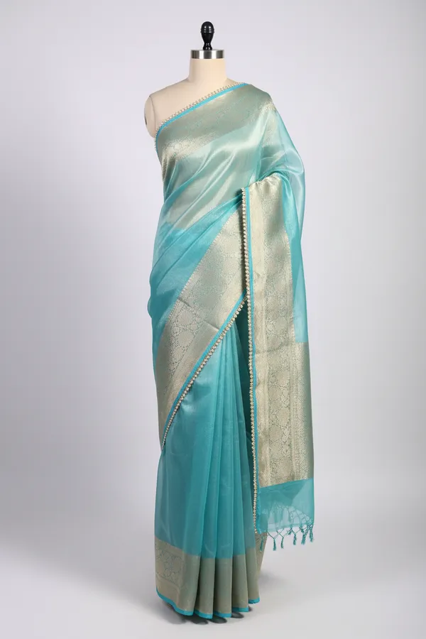 Metallic_Sea_Green_Tissue_Silk_Lace_Work_Banarasi_Saree