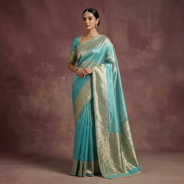 Metallic_Sea_Green_Tissue_Silk_Lace_Work_Banarasi_Saree