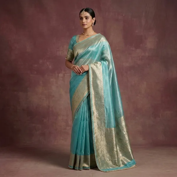 Metallic_Sea_Green_Tissue_Silk_Lace_Work_Banarasi_Saree