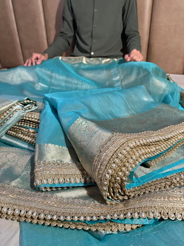 Metallic_Sea_Green_Tissue_Silk_Lace_Work_Banarasi_Saree