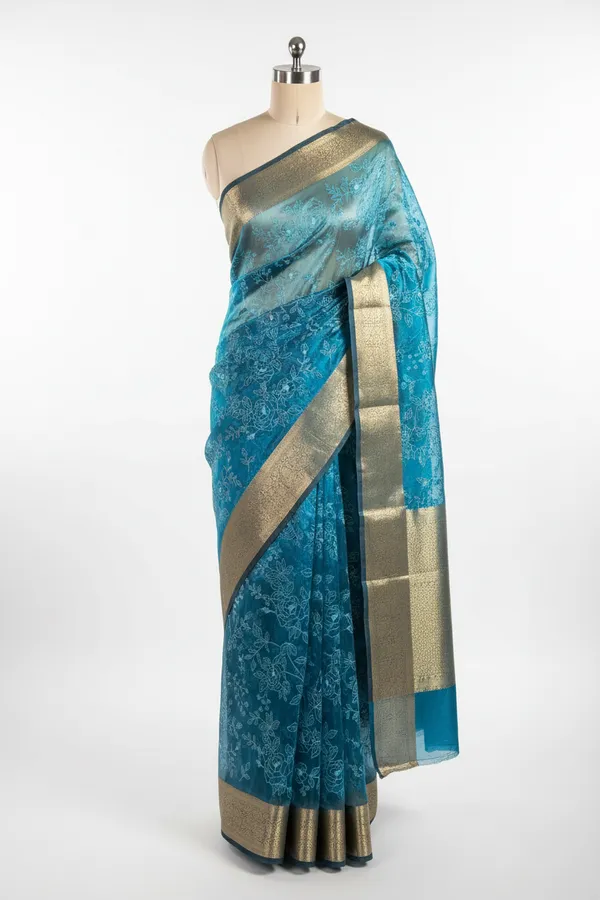 Metallic_Electric_Blue_Tissue_Silk_Chikankari_Work_Banarasi_Saree