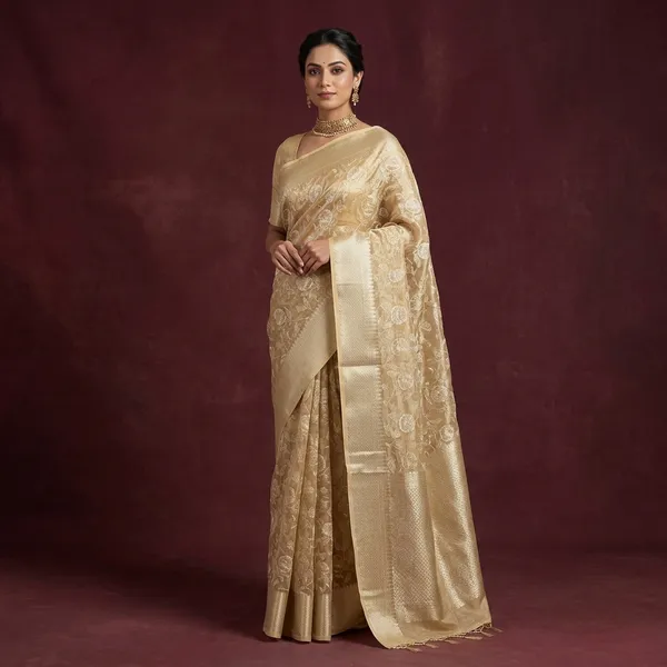 Golden_Banarasi_Tissue_Chikankari_Saree_with_Rich_Pallu_&_Blouse