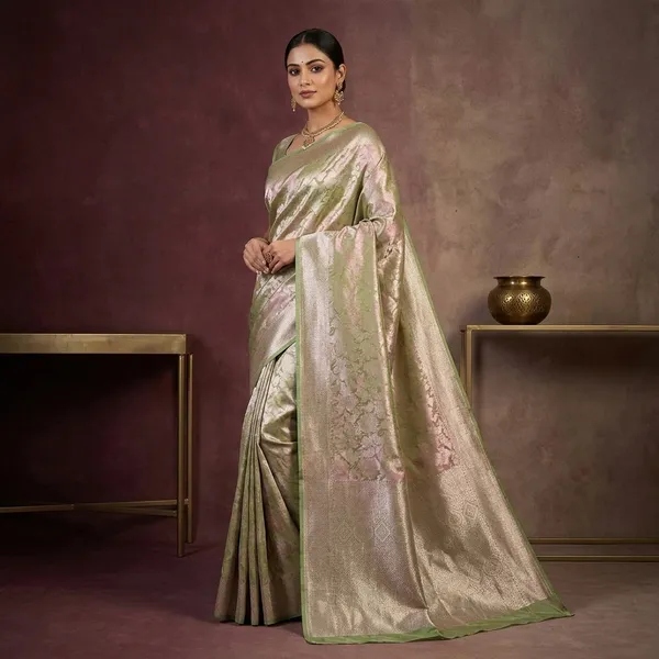 Metallic_Neon_Pink_Colour_Glass_Tissue_Silk_Saree