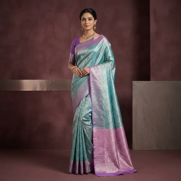 Pastel_Firozi_Tissue_Silk_Kanjivaram_Embossed_Banarasi_Saree