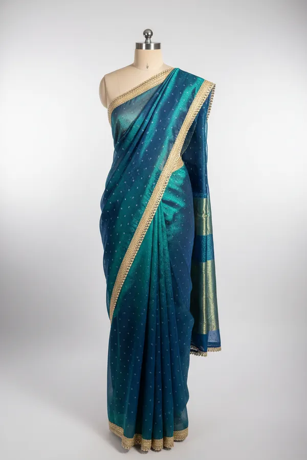 Worldâ€™s_1st_Peacock_Colour_Tissue_Silk_Designer_Lace_Work_Banarasi_Saree