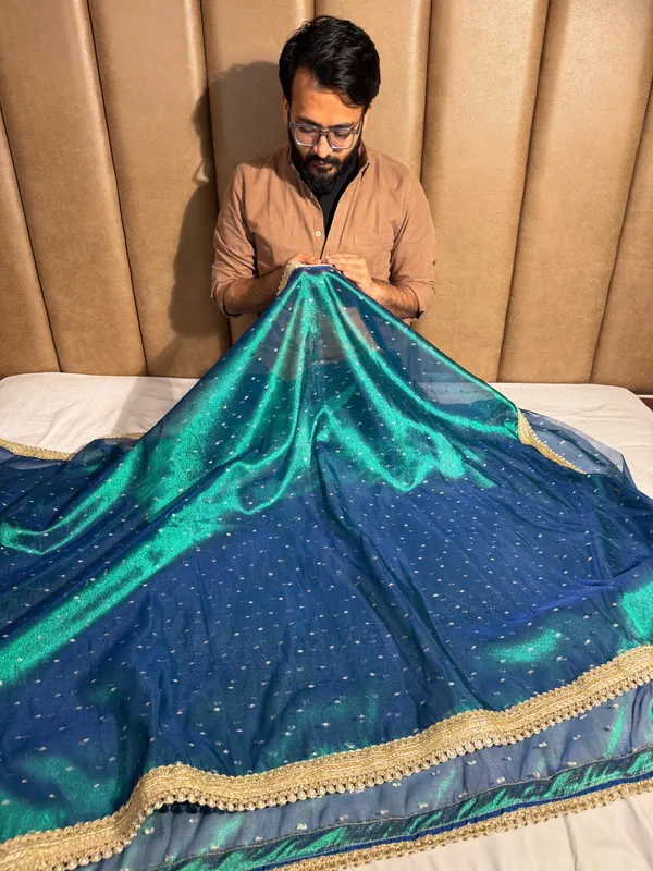 Worldâ€™s_1st_Peacock_Colour_Tissue_Silk_Designer_Lace_Work_Banarasi_Saree