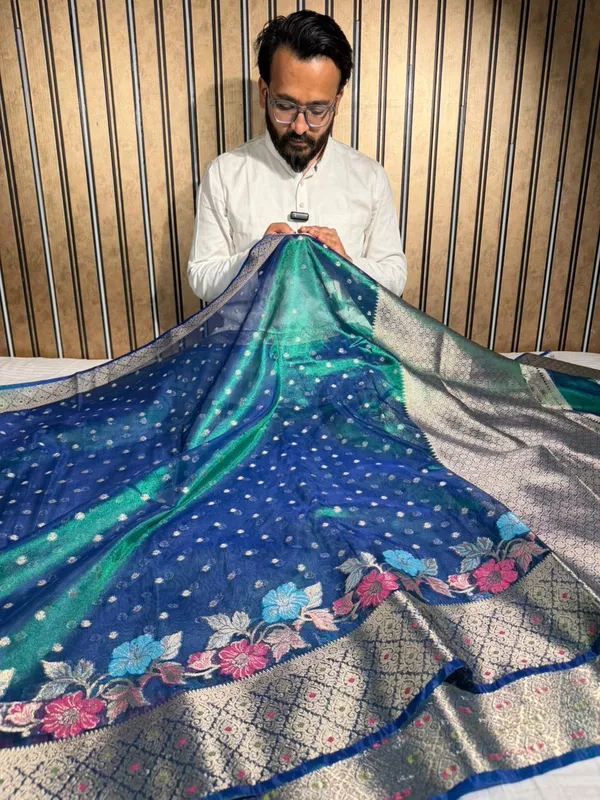 Rare_Peacock_Shade_Tissue_Silk_Meenakari_Banarasi_Saree